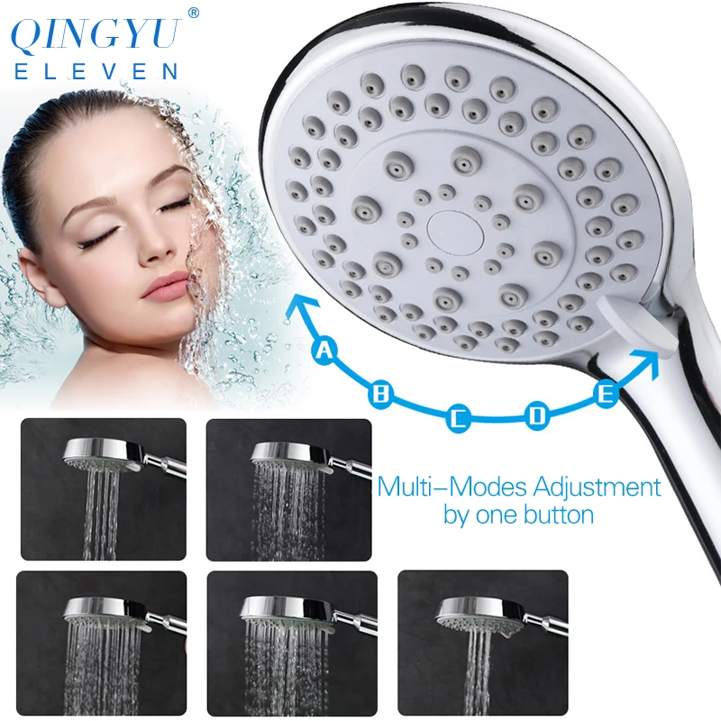 

high pressure shower head 5-Functions Adjustable Hand Held bath shower head round rainfall water saving shower head set