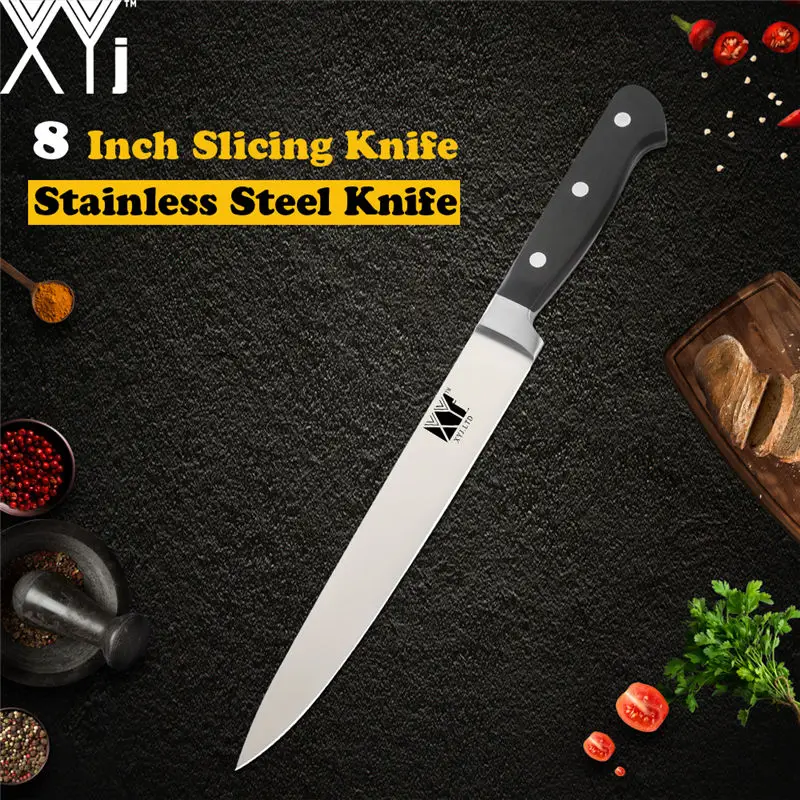 XYj кухонный нож из нержавеющей стали Высокоуглеродистый тонкий острый нож Нескользящая ручка шеф-повара нож для нарезки хлеба Santoku нож для очистки овощей - Цвет: 8 slicing knife
