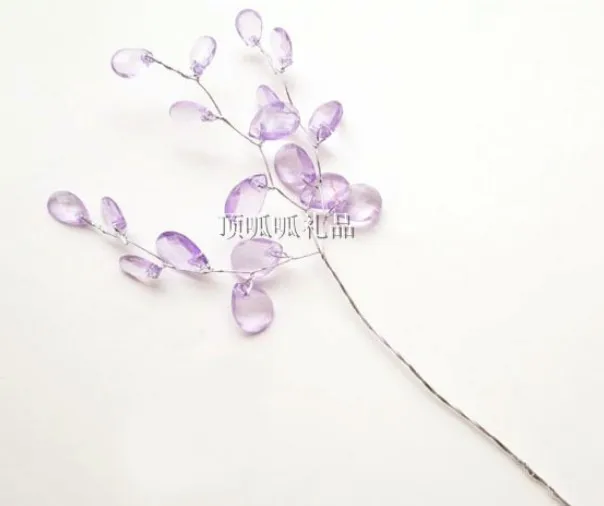 

150pcs/Lot purple CRYSTAL drop on stem WEDDING JEWELS Flower Spray WIRE-FAVOURS for wedding decoration wa046