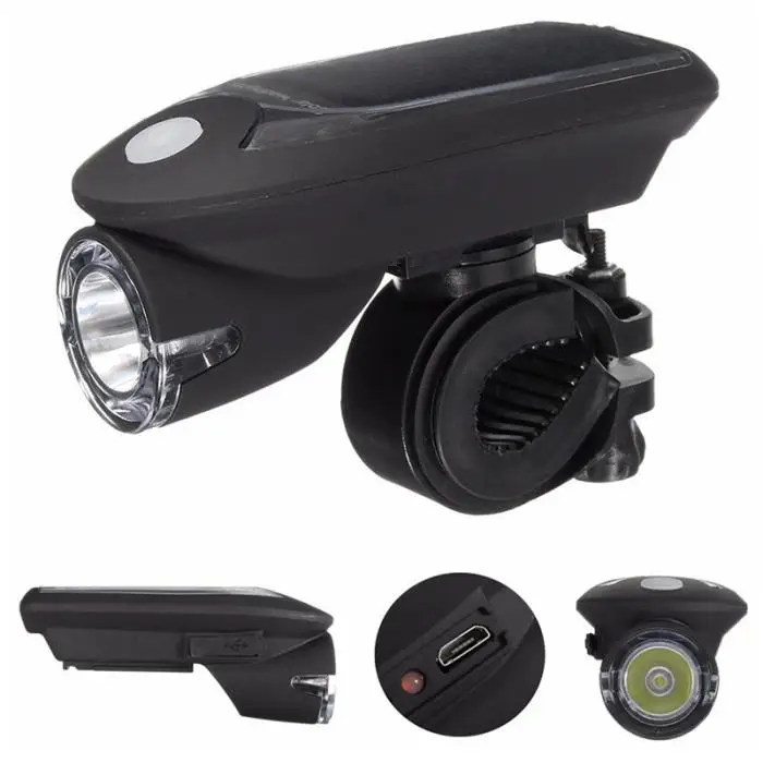 Best LED USB Rechargeable Bike Light Headlight Solar Energy Bicycle Front Light Waterproof with 360 Degree Rotating Mount WHS 3