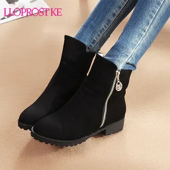 

Lloprost ke New Women Martin Boots Autumn Winter Boots Classic Zipper Snow Ankle Boots Suede Warm Fur Women Shoes Size 43 H455