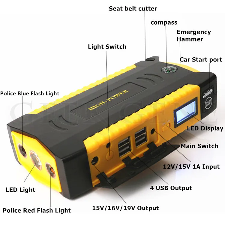 Car Jump Starter 600A Portable Starting Device 16000mAh Power Bank 12V Car Charger For Car Battery Diesel Petrol Booster Buster 