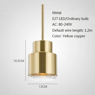 Nordic простой латунь одна осветительная головка, E27 подвесная Светодиодная лампа в простом стиле для гостиной, спальни, прикроватная ванная комната Кабинет Коридор, ресторан гостиничном номере - Цвет корпуса: E