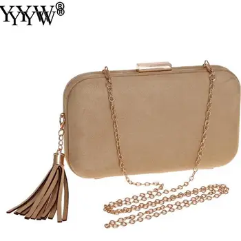 

Evening party bag wedding cross body bag messenger bag Synthetic Leather hard-surface Tassels Clutch Bag with chain fashion 2018