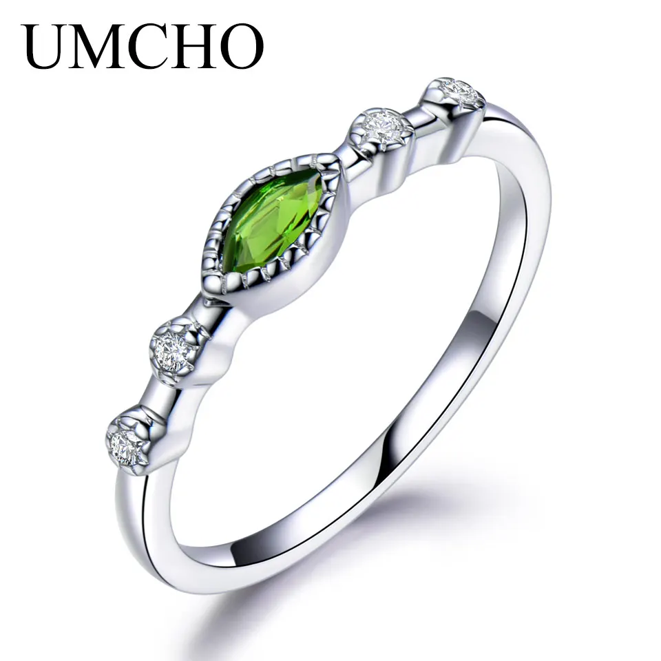 

UMCHO Marquise Cut Natural Diopside Solid 925 Sterling Silver Ring Drop Engagement Luxury Jewelry Wedding For Women Fine Jewelry