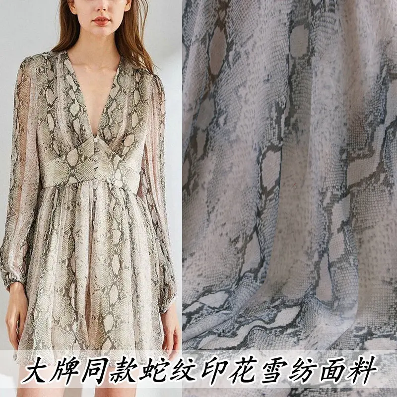 

New spring and summer light and thin chiffon fabric snake print clothing fabric dress shirt fabric boutique women's fabric