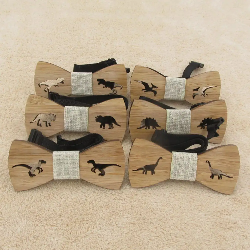 

Children Kids Bow Tie For Boys Accessories Cartoon Bowtie Wooden Dinosaure Bow Tie for Boys Neck Wear Bowknot Christmas Bow Ties