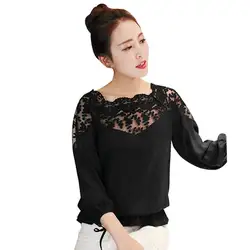 Для женщин шифоновое кружевное платье с цветочным рисунком свободные Повседневное кружевные топы с длинными рукавами ПР блузка Рубашки