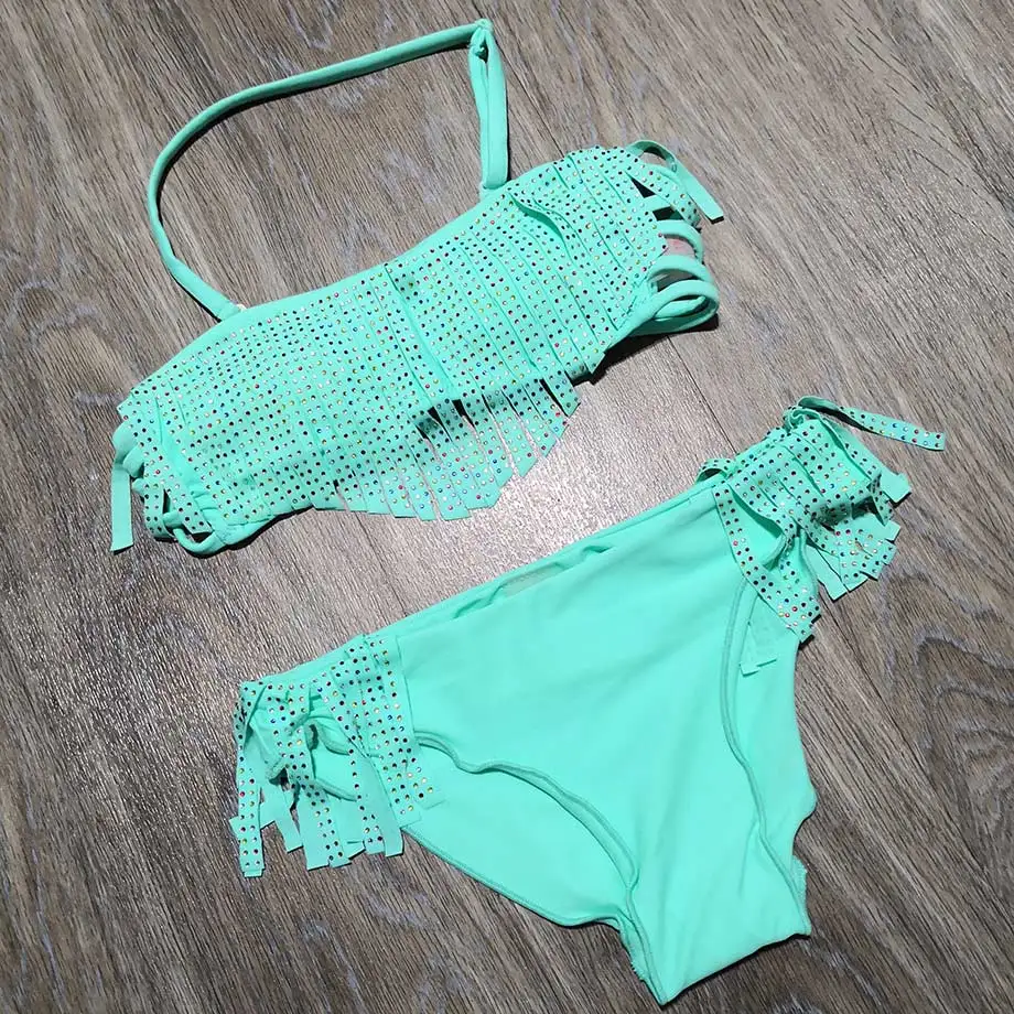3-16 Years Ruffle Girl Swimsuit Kids Two Piece Children's Swimwear Patchwork Girl Bikini Set Little Girls Bathing Suit Beachwear