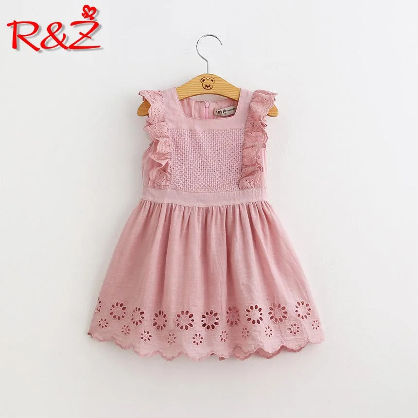 

R&Z children's dress 2019 summer new girls cotton dress children hollow vest dress pink princess dress