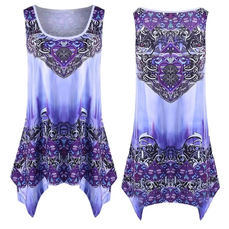  Summer Women Ladies Fashion Graphic Handkerchief Tunic Tops Casual Tank Top