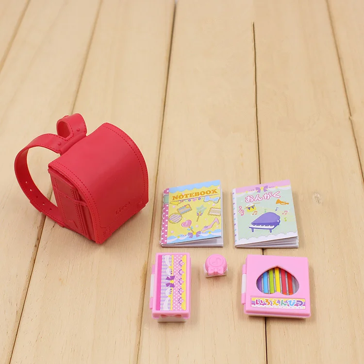 

Doll Backpack and School Supplies Books 6pcs Original doll accessories for licca Dollhouse Best Gift Toy for Girl