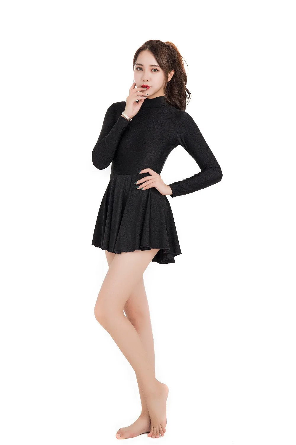 Speerise Women Leotards One Piece Dress Long Sleeve Leotard Ballet Dance Unitard Bodysuit Scoop Neck Gymnastics Dresses