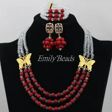 Последние в нигерийском стиле свадебные туфли в африканском стиле Бусины Цепочки и ожерелья Jewelry Set Ясно Белый Кристалл Бусины Mix Красный truquoise Бусины комплект aij391