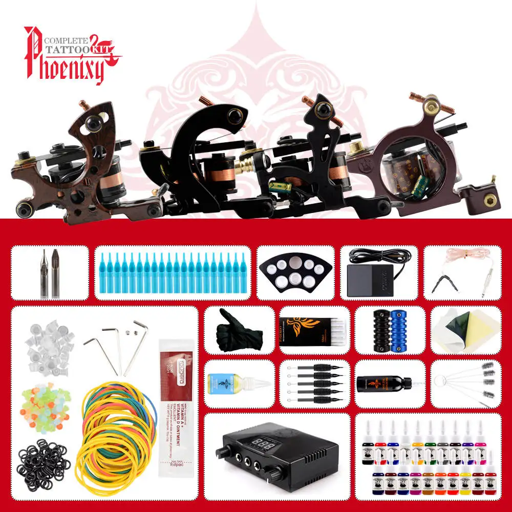 

Tattoo Kit Professional 4 Machine Guns Set Tattoo Inks Black Power Set Body Art Permanent Makeup Complete Tattoo Set