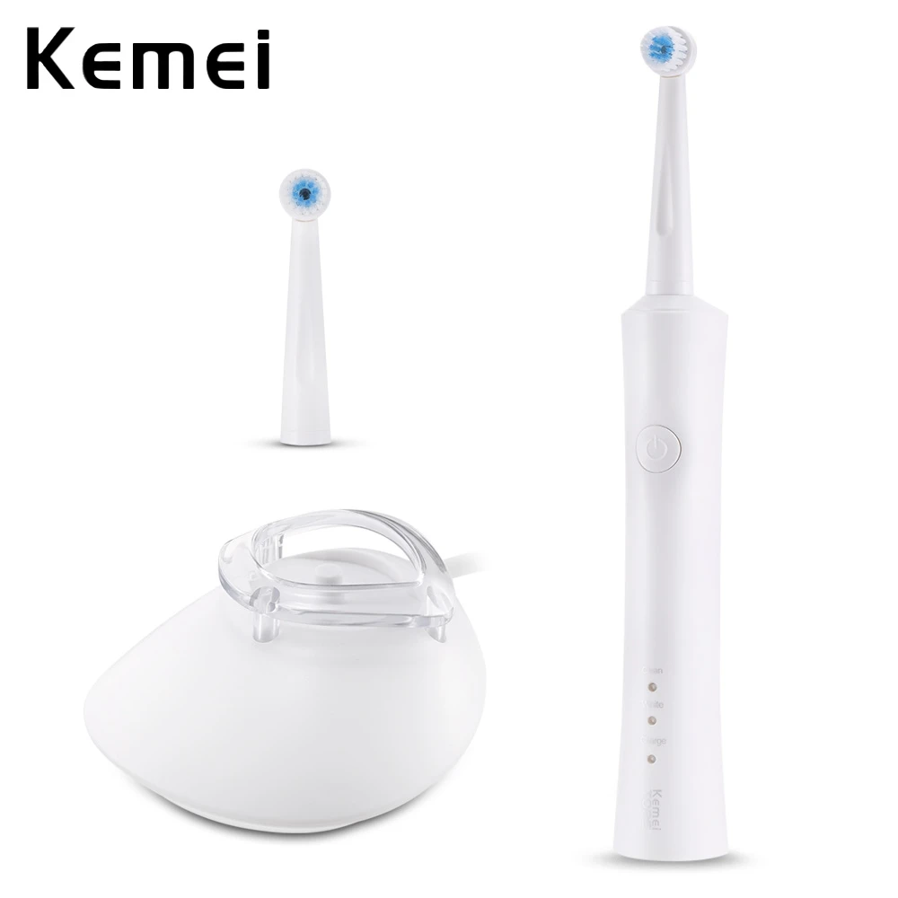 

Kemei908 2 Minutes Timing Closure Toothbrush Ultrasonic Sonic Rotary Electric Replacement Heads Tooth Brush Clean And White