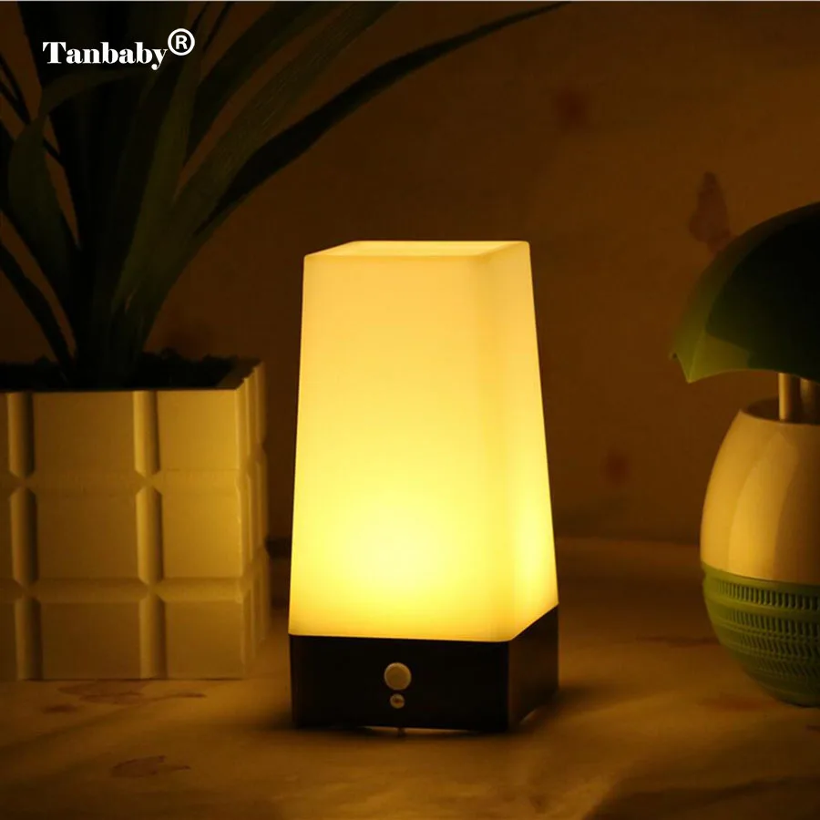 Tanbaby LED Night Light PIR Motion Sensor Bedside Table Lamp Battery