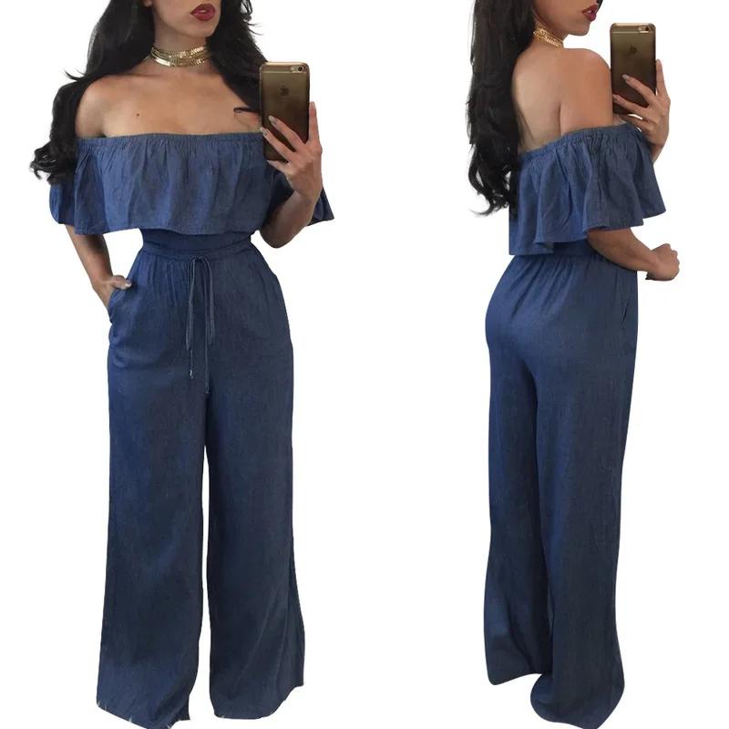 

leisure dress wide legged jumpsuits Selling the European and American sexy sleeveless lace up cowboy jumpsuit
