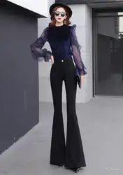 TUHAO элегантные брюки для Для женщин Высокая Талия полной длины Flare Для женщин брюки 2018 новые весенние женские офисные черные Капри CY15