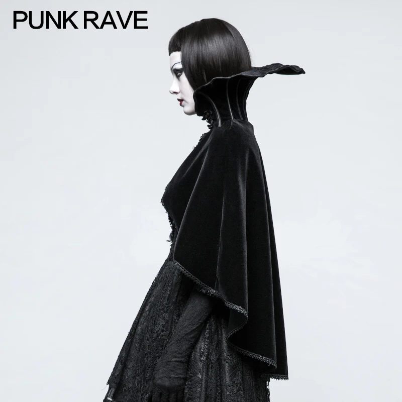PUNK RAVE Women Gothic Vintage Palace Positioning Necktie Cloak  Cosplay Cloak Coat Victorian Evening Party Woolen Cloak