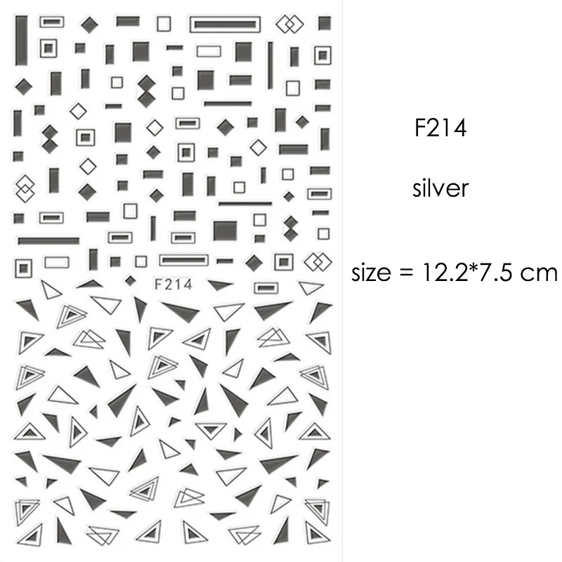 F212-F218 наклейки для ногтей серии s F 12*7,5 см белый черный золотой серебряный узор самоклеющиеся наклейки для украшения ногтей - Цвет: F214 Silver