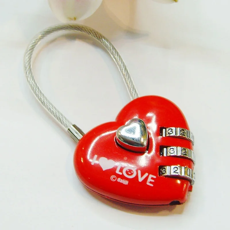 

Red color Heart shape Resetable Combination Padlock Heart Lock 3 Digits Security small suitcase padlock sweet style gifts