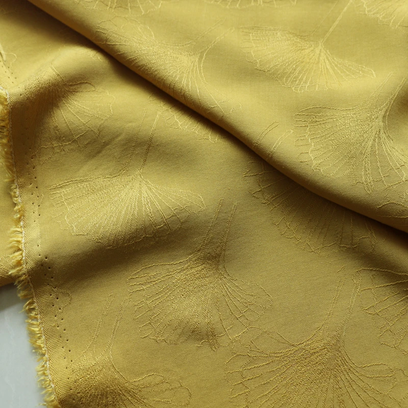 

Warm yellow rayon material leaf pattern viscose fabric jacquard 100cm*140cm