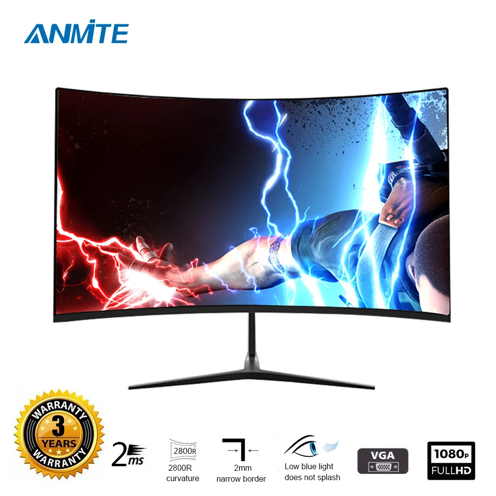 Anmite 23,8 pulgadas FHD Hdmi HDR curvo TFT LCD Monitor juegos competición Led pantalla de ordenador HDMI/VGA - 1