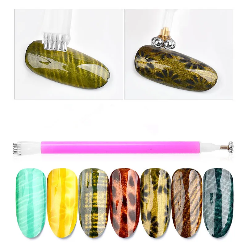 

Nail Art Magnet Stick Cat Eye Flower Dual-Ended Pen UV Gel Painting 3D Line Strip Grid Effect Strong Magnetic Manicure Tool DIY