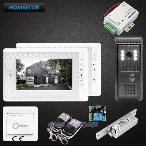 

HOMSECUR 2 Monitors+1 Camera+Strike Lock Color CMOS 7" Video Door Entry Call System with Mute Mode for Home Security for House
