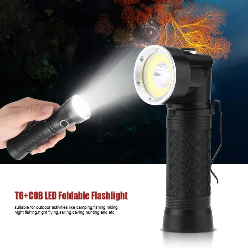 Zoomable T6 COB LED Flashlight Torch Foldable Work Light Tail
