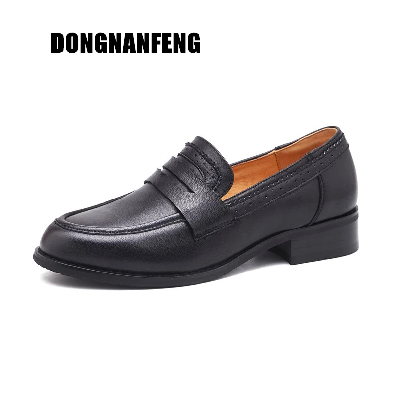 

DONGNANFENG Women Flats Shoes Old Mother Ladies Female Loafers Slip On Cow Genuine Leather Pigskin Retro Size 35-40 BSQN-2028