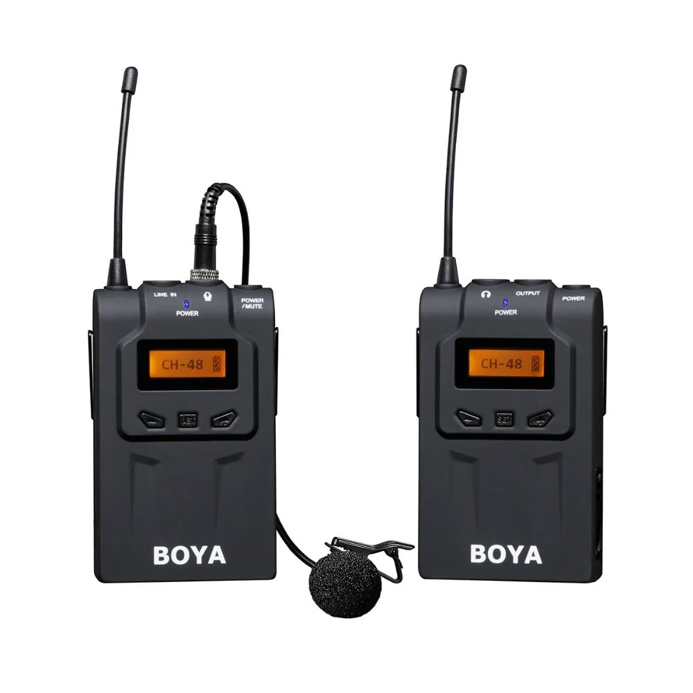 

BOYA BY-WM6 wireless microphone receiver in launcher lapel microphone 48 UHF Channels Omnidirectional microphone