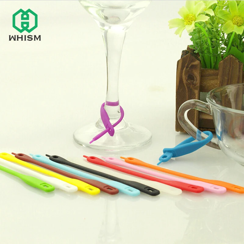 WHISM 12 Pcs Wine Labels Glasses Drinking Tag Set Food Grade Silicone Mark Long Strips Goblet 