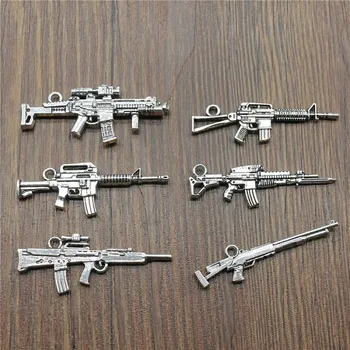 

6pcs/lot Charms Machine Gun Antique Silver Color Gun Charms Pendants For Bracelets Machine Gun Charms Wholesale