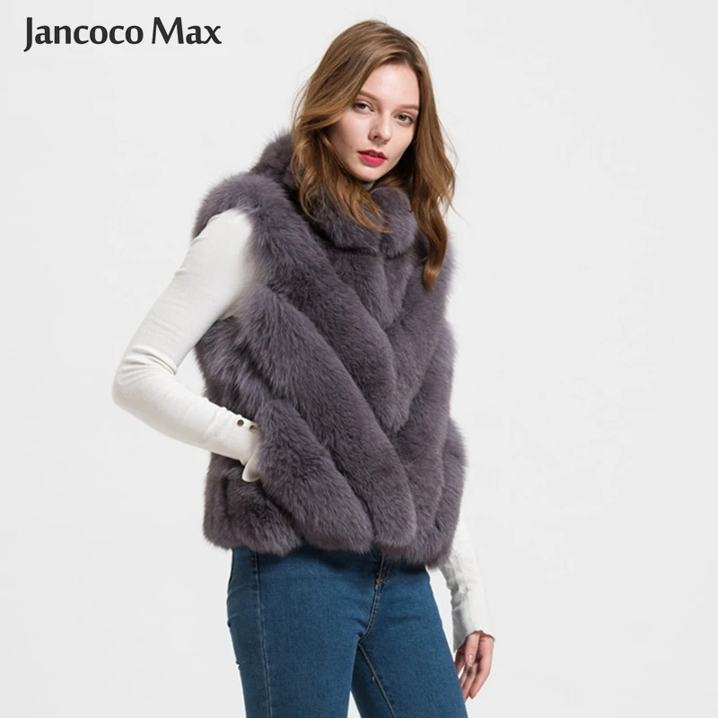 Женский жилет с лисьим мехом Jancoco Max зимний воротником мандарин S1708 2019|real fur vest|real