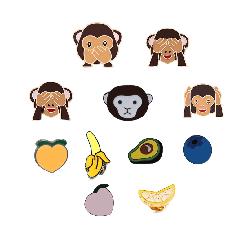 

Fashion Cartoon Cute Monkey Banana Peach Brooches Enamel Pins Women Decoration Jackets Lapel Pin Backpack Badge Kid Gift Jewelry
