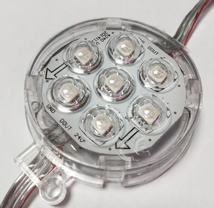 50 мм DC24V addressable rgb полноцветный IP68 UCS1903 модуль пикселей с прозрачными линзами 7 шт.