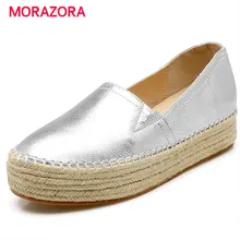 MORAZORA/Женская обувь из натуральной кожи обувь на плоской платформе женские модные туфли с круглым носком Повседневная обувь на плоской подошве золотого и серебряного цвета
