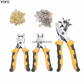

3Pcs Multifunctional Punch Hand Plier Duty Leather Belt Hole With 200 Grommets