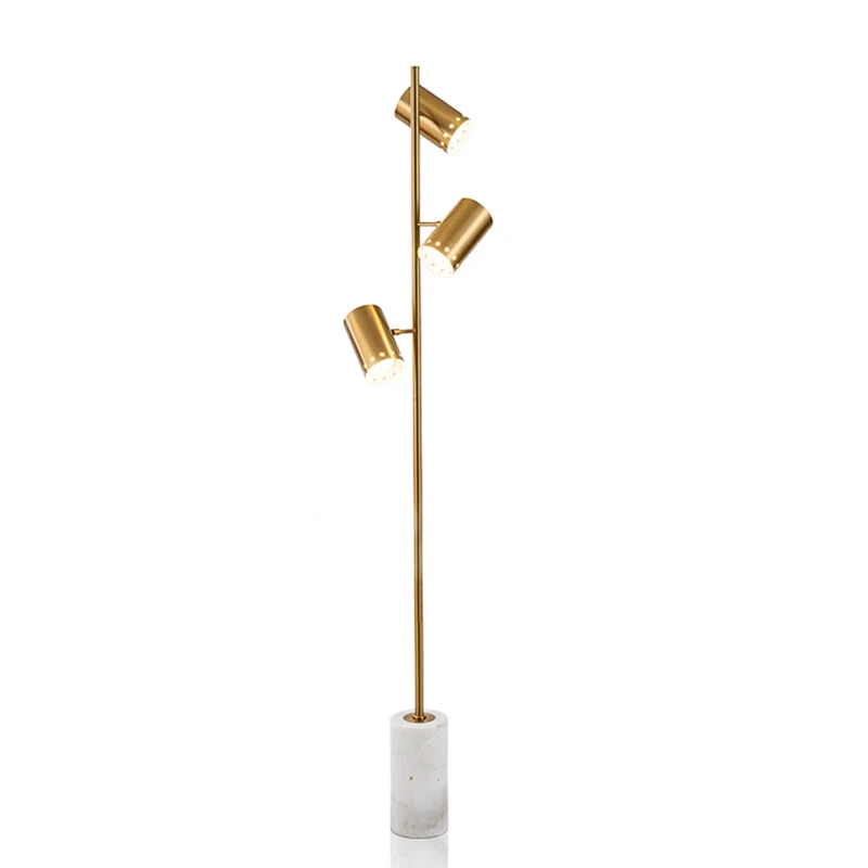 

Post-modern creative three arm floor lamp metal-plated copper designer marble base bedroom living room hotel LED standing lamp