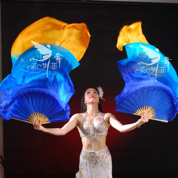 

Real Silk Long Fan Veil For Belly Dance Thicker Oriental Dancing Veil Fan Right Left Hand 180cm Royal Blue Sky Blue Orange