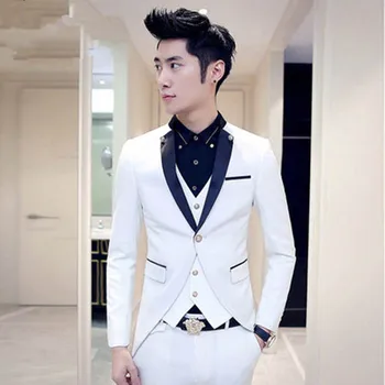 

2019 white male suit tuxedo Korean version long navy blue mens wedding suits tuxedo dress three-piece men suit ternos masculino