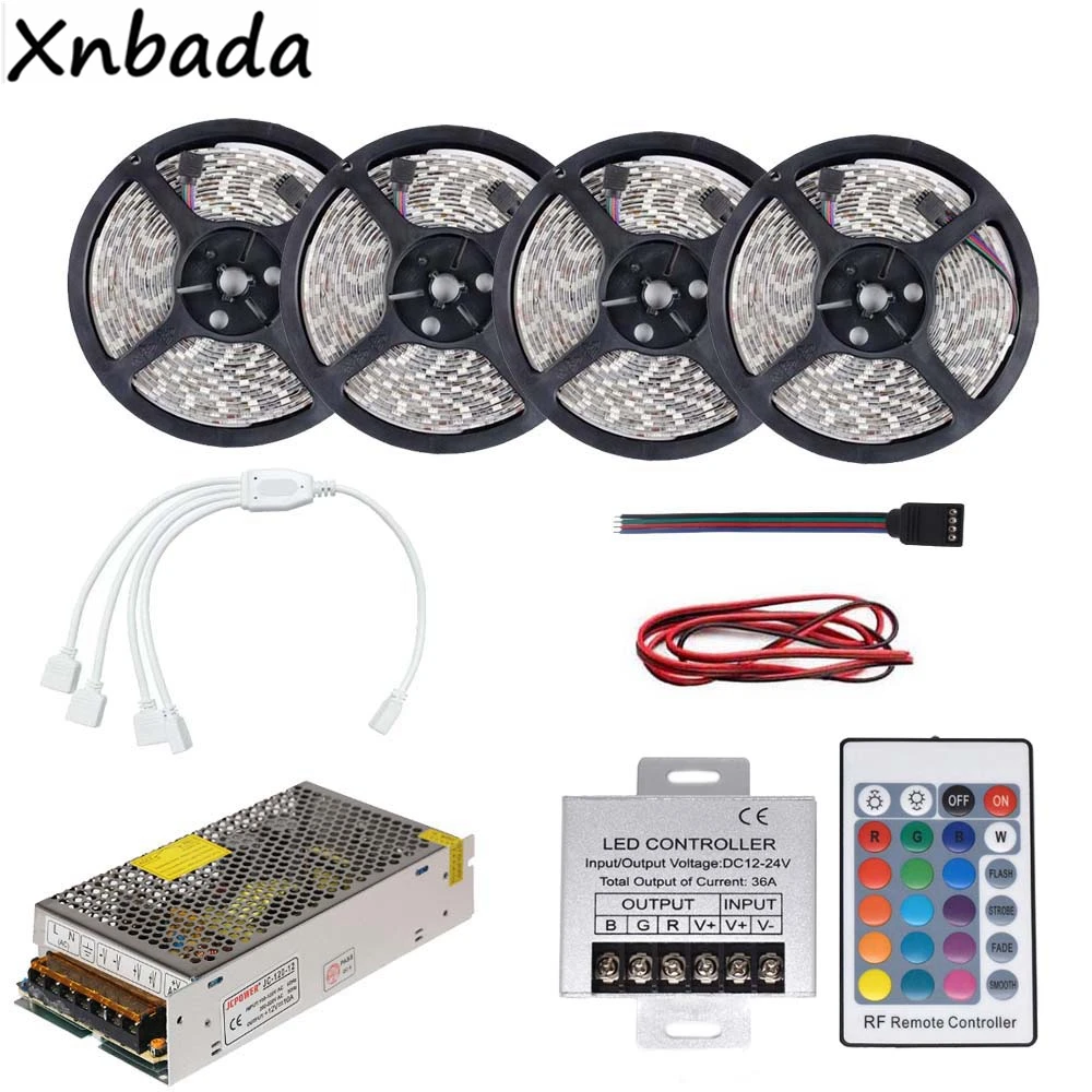 

5M 10M 15M 20M RGB Led Strip 60Leds/m Flexbile Light With 24Keys IR RGB Led Controller Power Supply Kit