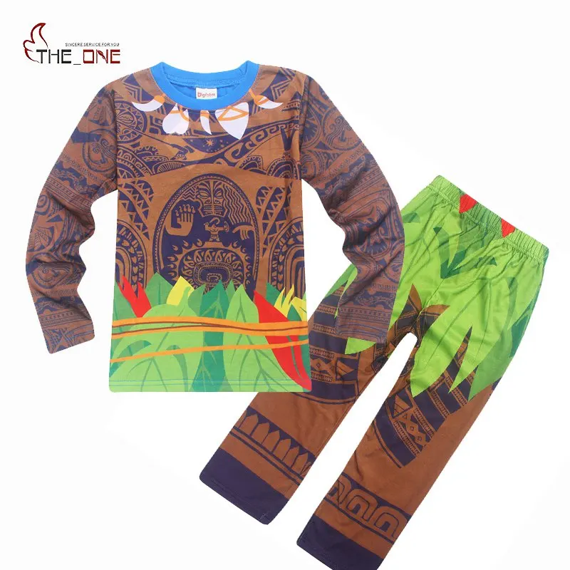 

MUABABY Boys Moana Maui Costume Kids Pajamas Casual T Shirts Tops Tees and Pants 2 Piece Set Suits Boy Cartoon Printing Clothes