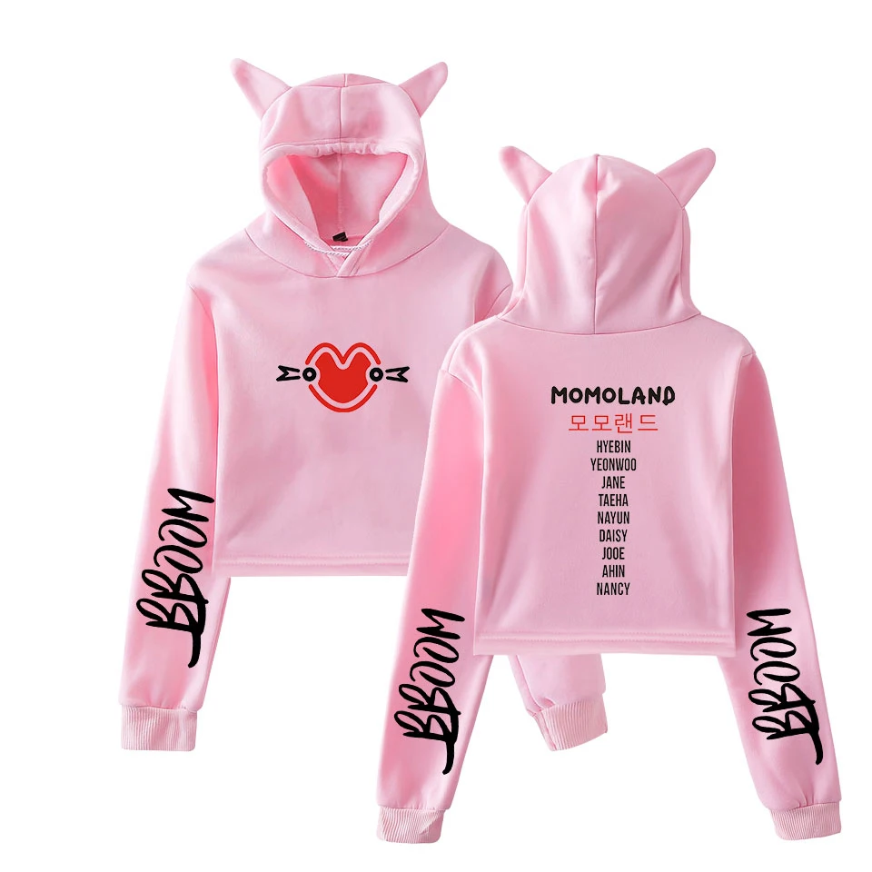 2019 Kpop MOMOLAND Album Show Me I'm So Hot print fashion trend sala Cat Crop Top Women Hoodies Sweatshirt Sexy hot clothes