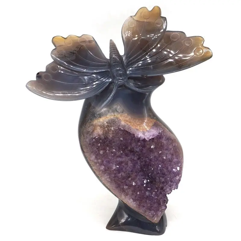8," Статуя бабочки натуральный агат, аметист геодный кристалл резные ремесла домашний декор