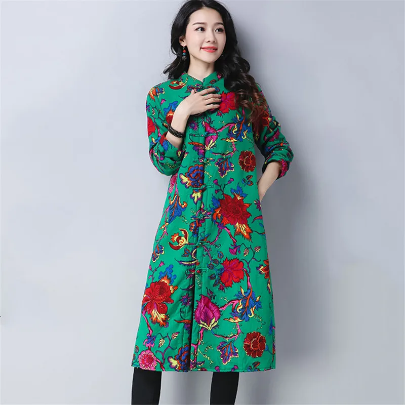 

Women Winter Jacket 2019 New Fashion Print Fashion Thick Warm Female Cotton Outerwear Coat Long Single-Breasted Ladies Coat X856