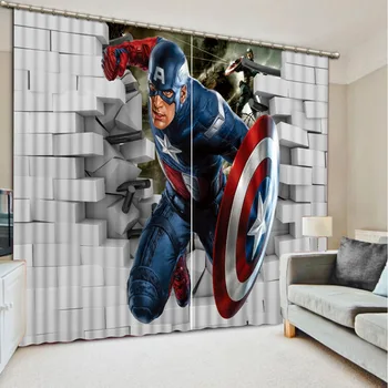 

3D Curtain Photo Customize Size Living Room Brick Wall Anime Flying Man 3D Window Decorative Curtains Blackout Curtain Fabric