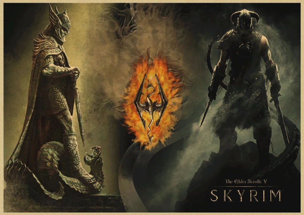 The Elder Scrolls Skyrim игра крафт-игра плакат домашний интерьер украшения рисунок core наклейки на стену - Цвет: Золотой